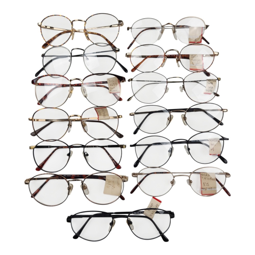 Lot of 13 Vintage Eyeglasses Frames NOS Mix Resellers Martinelli Round Oversized